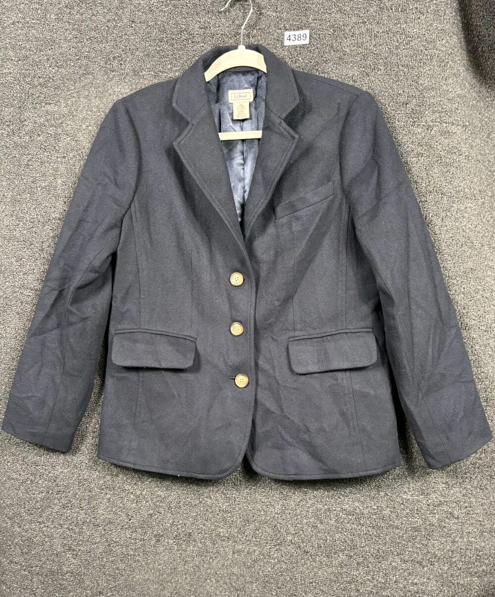 LL Bean Wool Blend Blazer Sport Coat Jacket Womens Size 10P Blue 3 Buttons